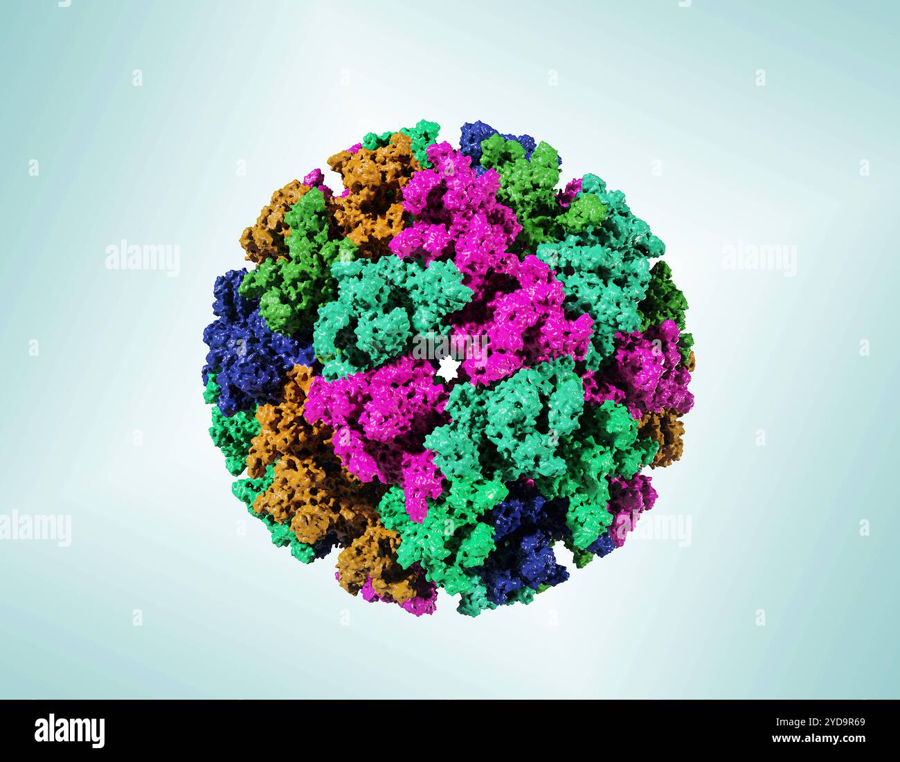 Rendering 3D di una particella simile al virus chikungunya VLP. Le VLP che sono utili per la ricerca sui vaccini imitano la dimensione e la forma di un virus ma mancano genetici del genoma virale e non sono infettive. Chikungunya è una malattia tropicale trascurata NTD trasmessa agli esseri umani attraverso i morsi delle zanzare infette Aedes. Chikungunya 016867 147 Foto Stock