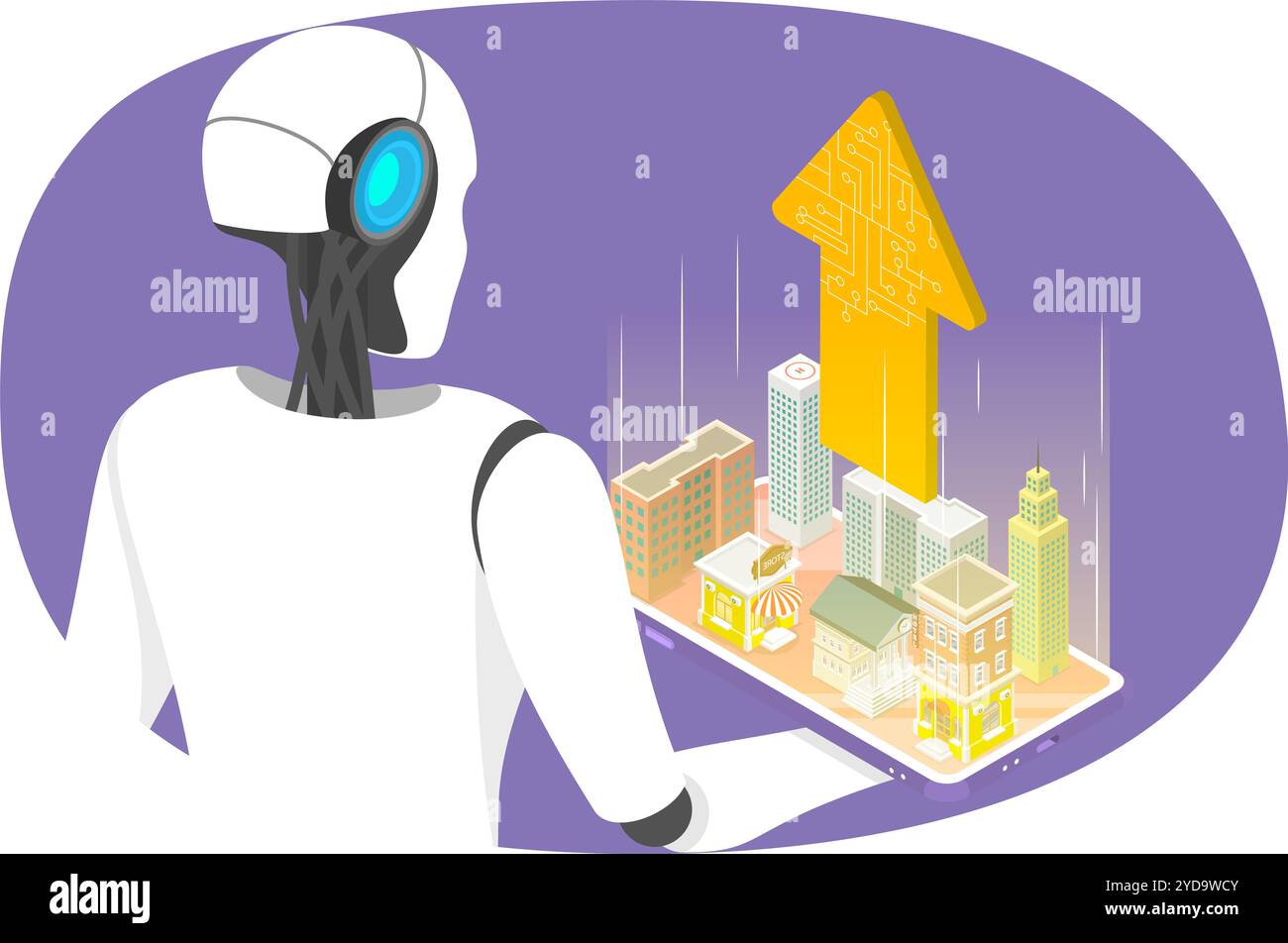Illustrazione concettuale piatta isometrica 3D di trasformazione digitale, tecnologia ai, automazione e cloud computing isometrica 3D. Foto Stock