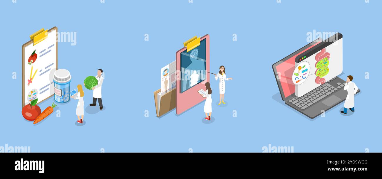 3D Isometric Flat Conceptual Illustration of digestive Diseases, Gastroenterology and digestive System 3D Isometric Flat Foto Stock