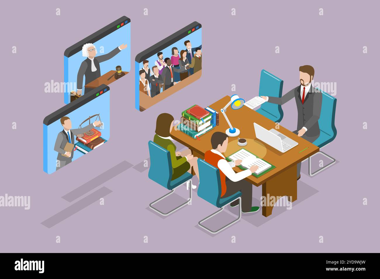 Illustrazione concettuale piatta isometrica 3D di consulenza legale online, consulenza legale professionale 3D Isometric Flat con Foto Stock