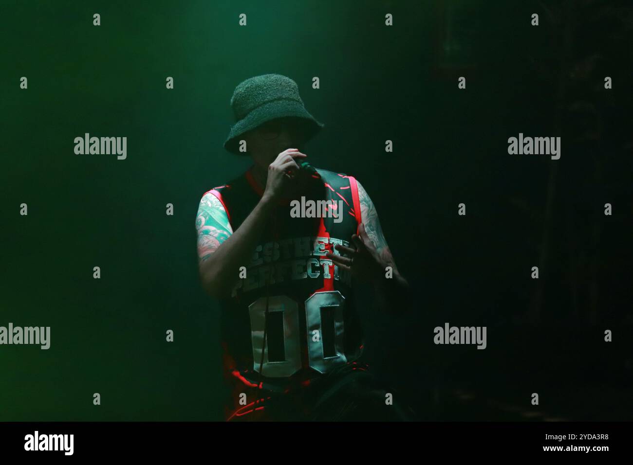 24 ottobre 2024, città del Messico, Ciudad de Mexico, Messico: Daniel Graves cantante della band electro Goth Pop americana-austriaca Aesthetic Perfection si esibisce sul palco come parte del Fall Goth Tour 2024 al San Rafael Forum. Il 24 ottobre 2024 a città del Messico, Messico. (Credit Image: © Carlos Santiago/eyepix via ZUMA Press Wire) SOLO PER USO EDITORIALE! Non per USO commerciale! Foto Stock