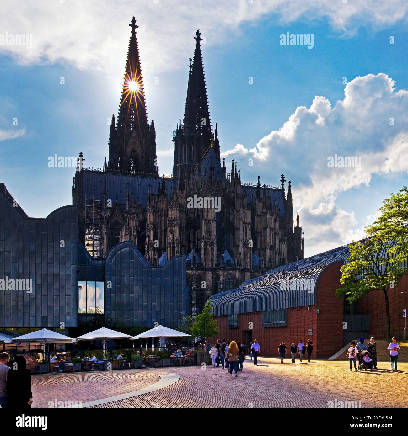 Heinrich-Boell-Platz mit Koelner Dom und Museum Ludwig, Koeln, Rheinland, Nordrhein-Westfalen, Deutschland, Europa Foto Stock