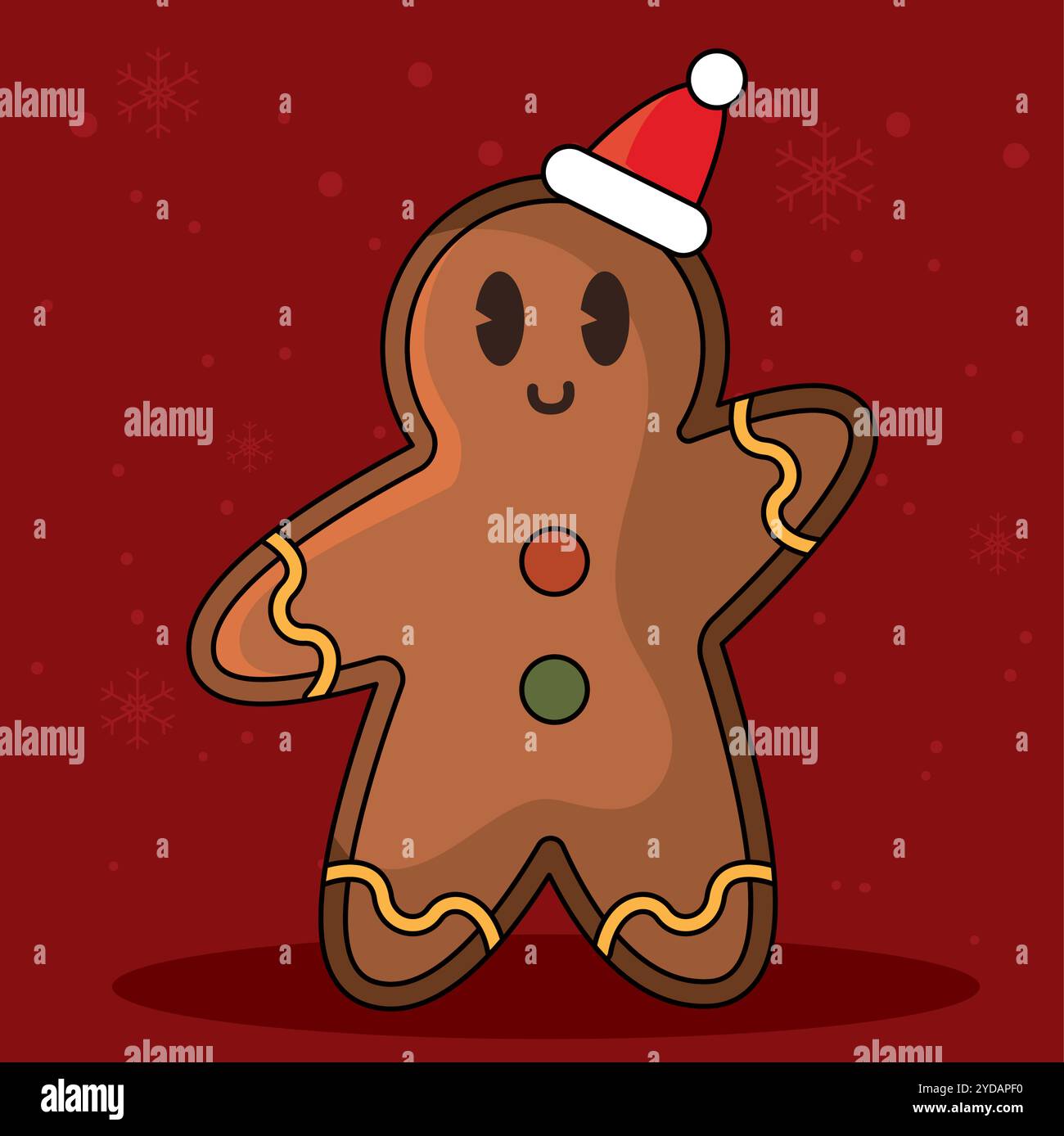 Sorridente uomo di pan di zenzero con cappello di Babbo Natale per Natale, Vector Illustrazione Vettoriale