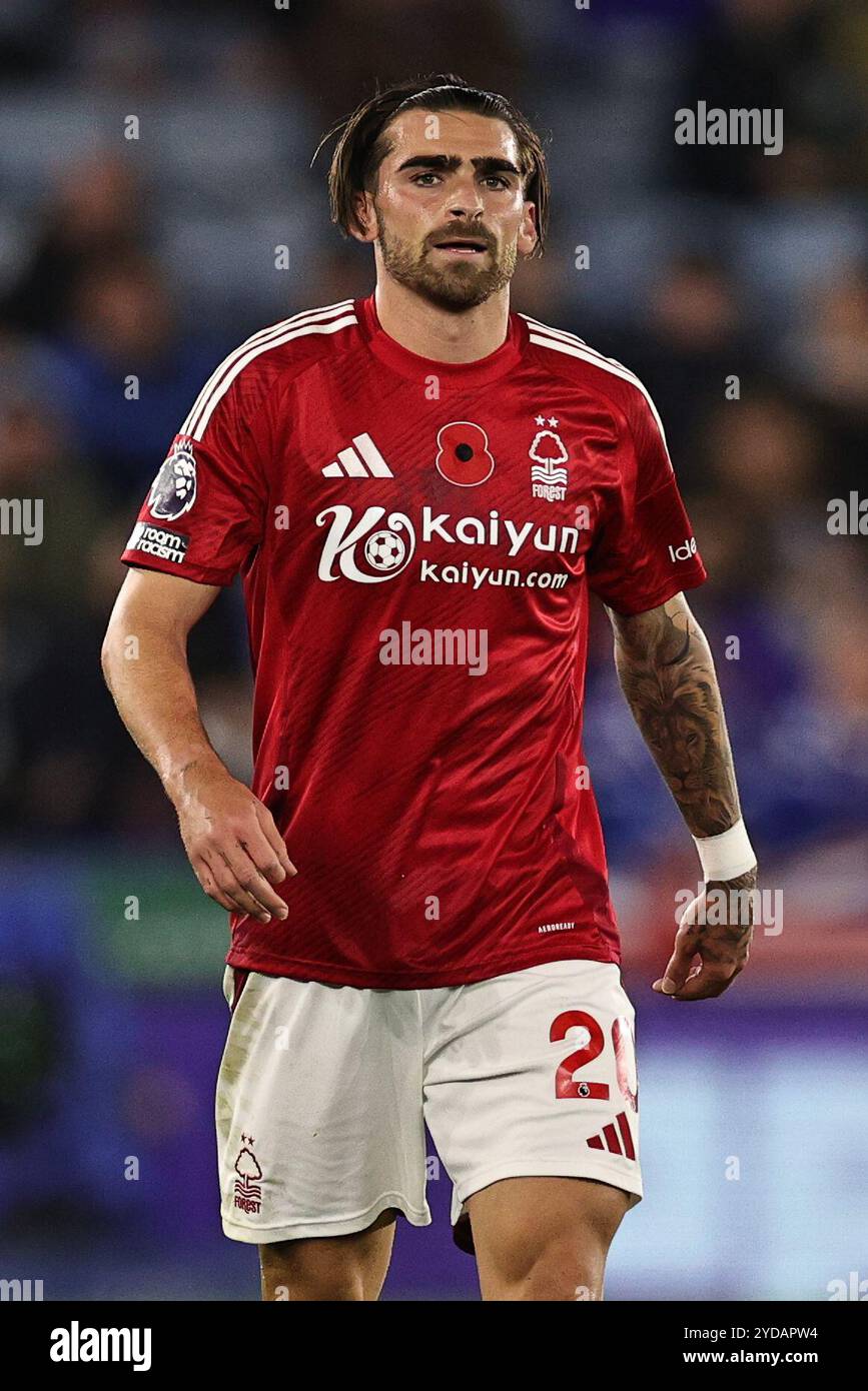 Jota Silva del Nottingham Forest durante la partita di calcio di Premier League tra Leicester City e Nottingham Forest al King Power Stadium di Leicester, Inghilterra. (James Holyoak/SPP) credito: SPP Sport Press Photo. /Alamy Live News Foto Stock