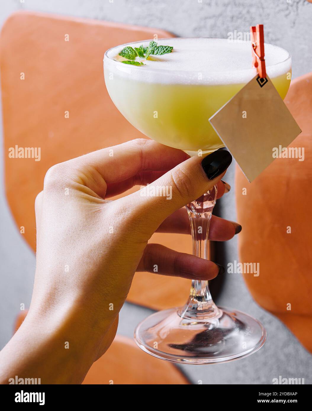 Cocktail rinfrescante Pisco Sour in mano Foto Stock