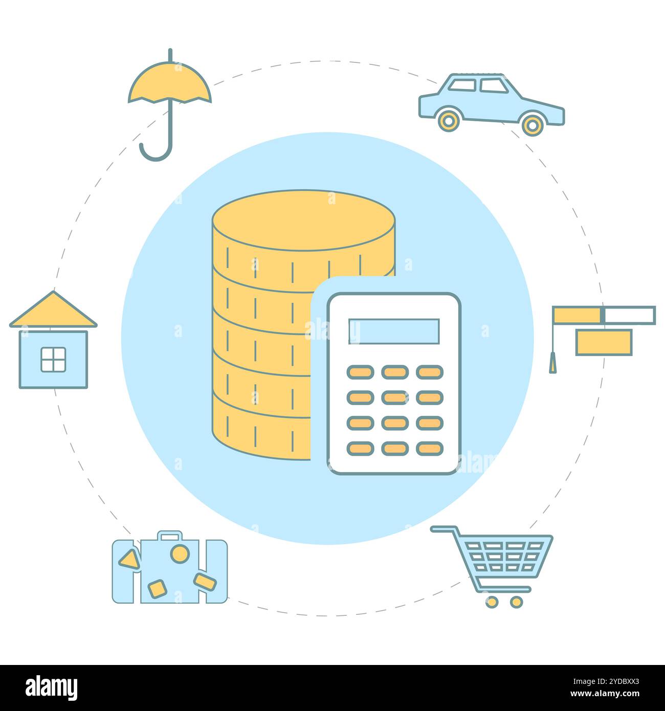 Icona di Family budget Management, Financial Calculations and Planning. Icona di Family budget Management, calcoli finanziari Foto Stock