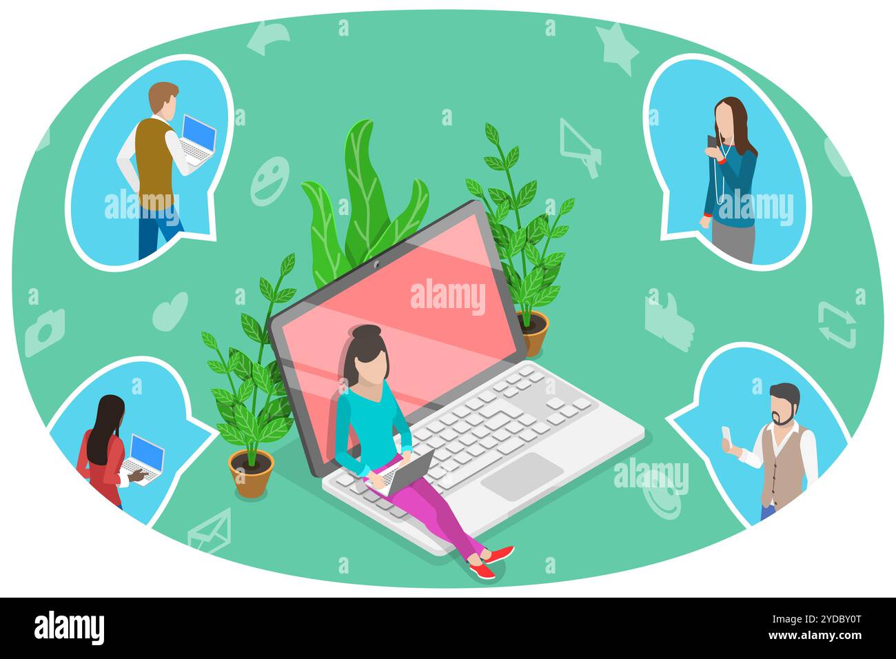 Illustrazione concettuale piatta isometrica 3D di Brand Advocate, Influencer Marketing Strategy. Illo concettuale piatto isometrico 3D. Foto Stock