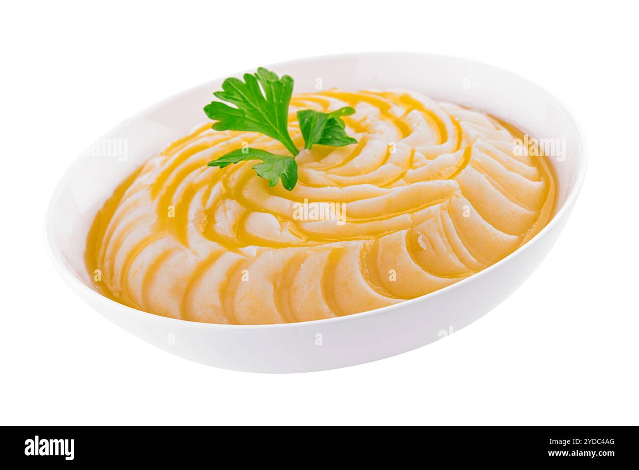 Ciotola con purè di patate su sfondo bianco Foto Stock