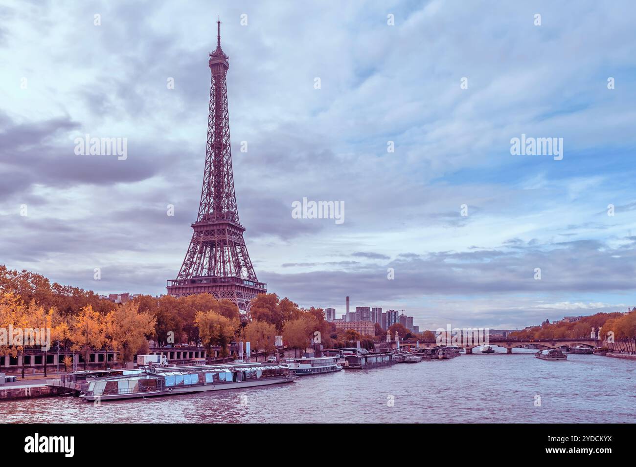 La Senna e la Torre Eiffel a Parigi, in Francia, nella stagione autunnale Foto Stock