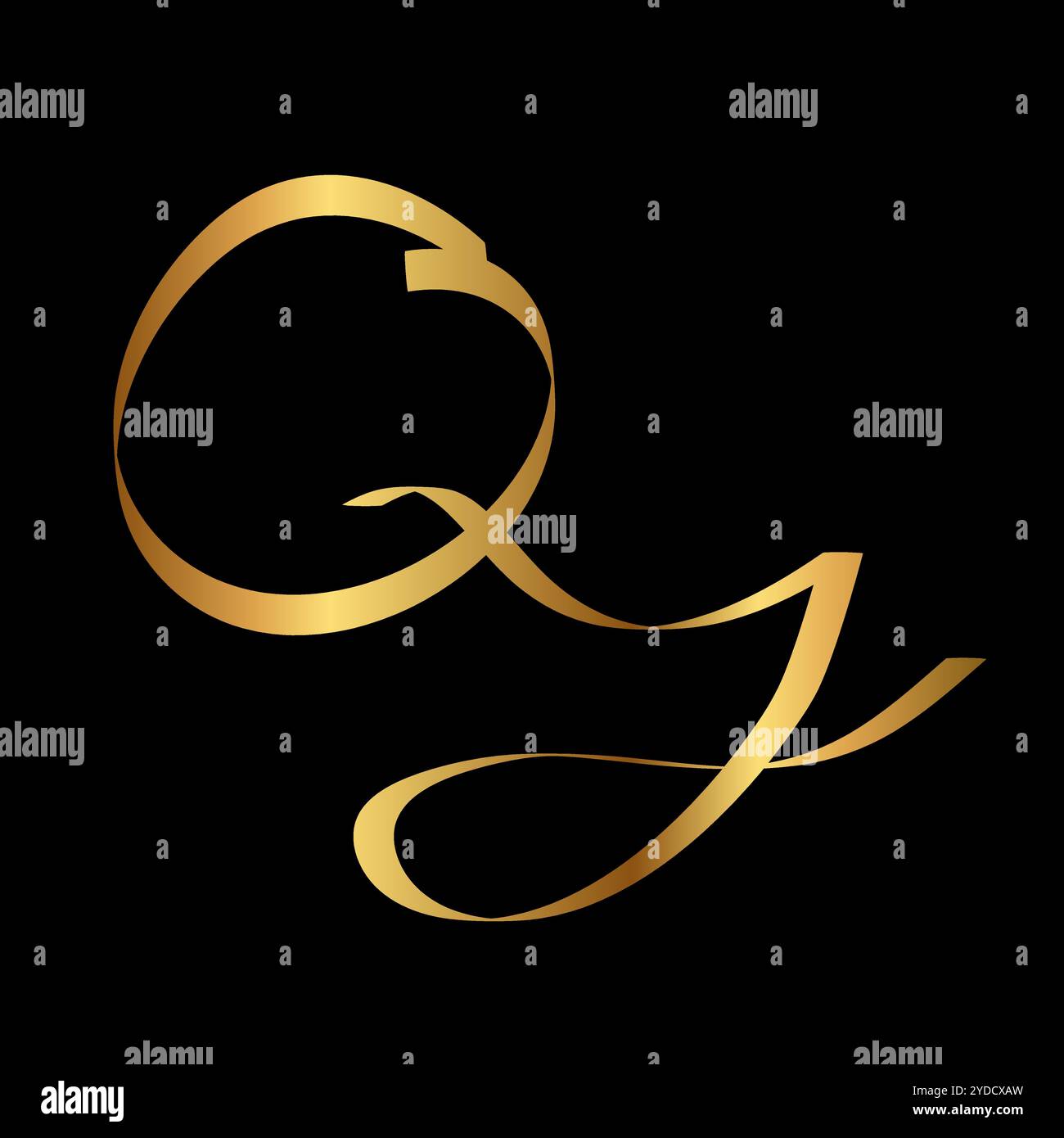 Calligrafia scritta a mano iniziale con lettera QJ in oro per Logo Brand Illustrazione Vettoriale