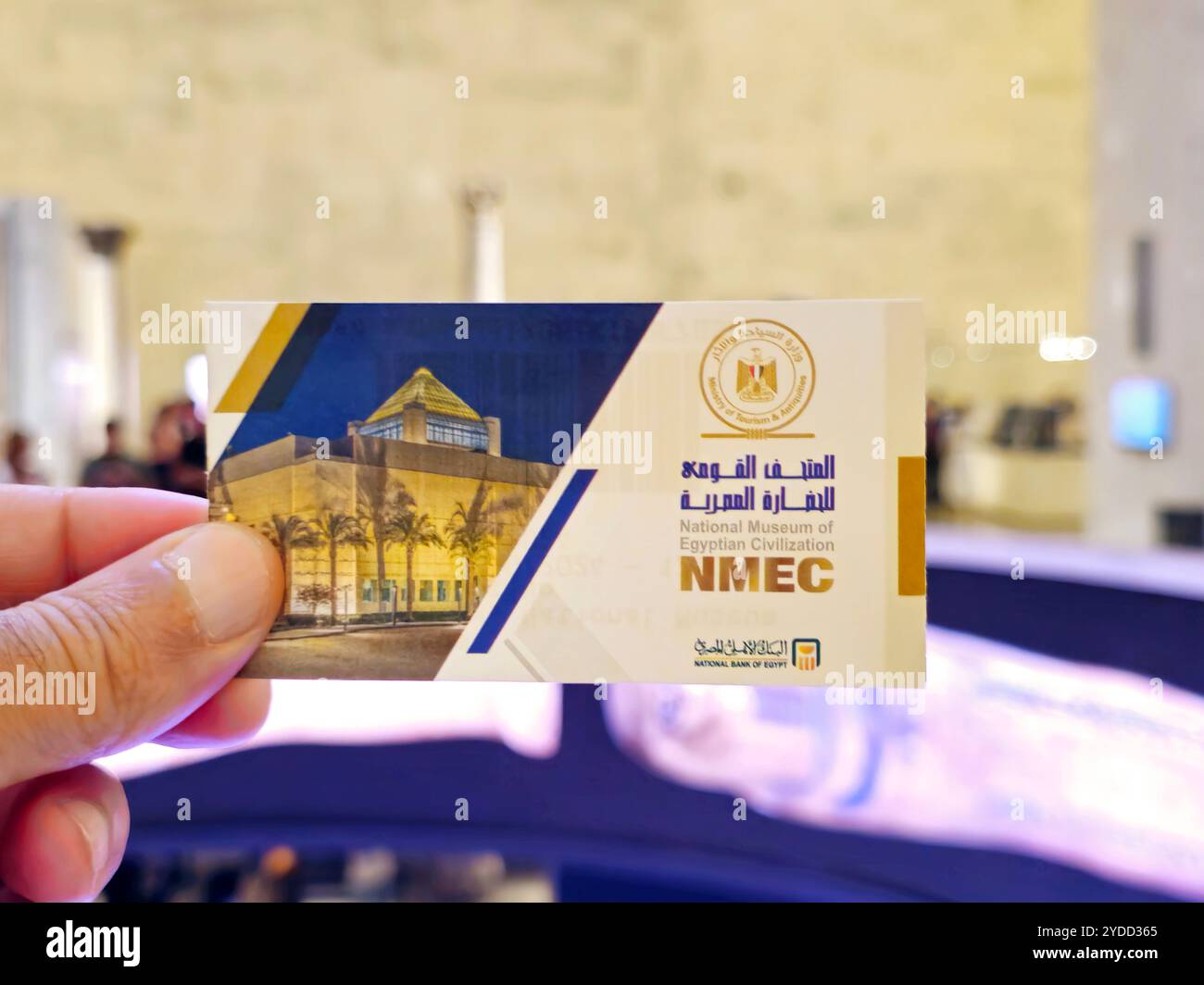 Cairo, Egitto, 6 ottobre 2024: Il biglietto del Museo Nazionale della civiltà Egizia (NMEC), situato nella città vecchia del Cairo, il museo espone la collezione Foto Stock