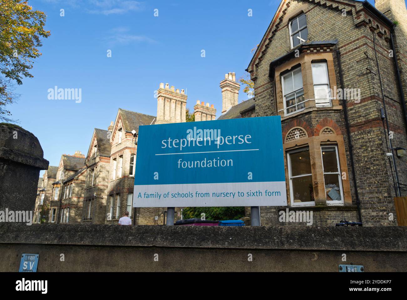 Insegna per la scuola materna Stephen perse Foundation, Salisbury Villas, Cambridge, Cambridgeshire, Inghilterra, REGNO UNITO Foto Stock