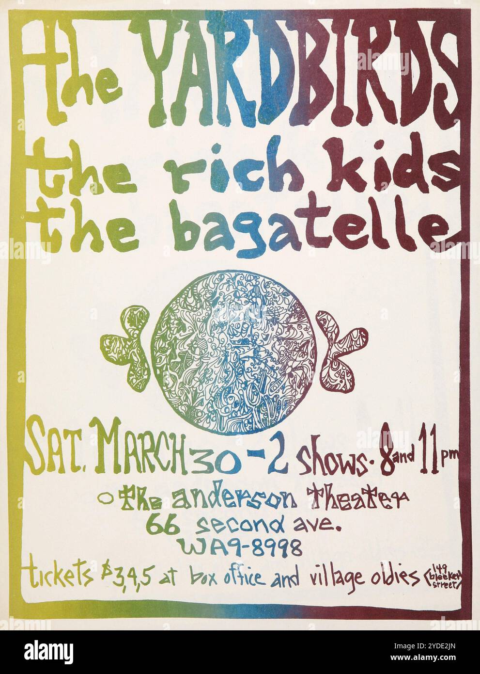 The Yardbirds - Anderson Theater, 66 avenue, volantino 1968 Foto Stock