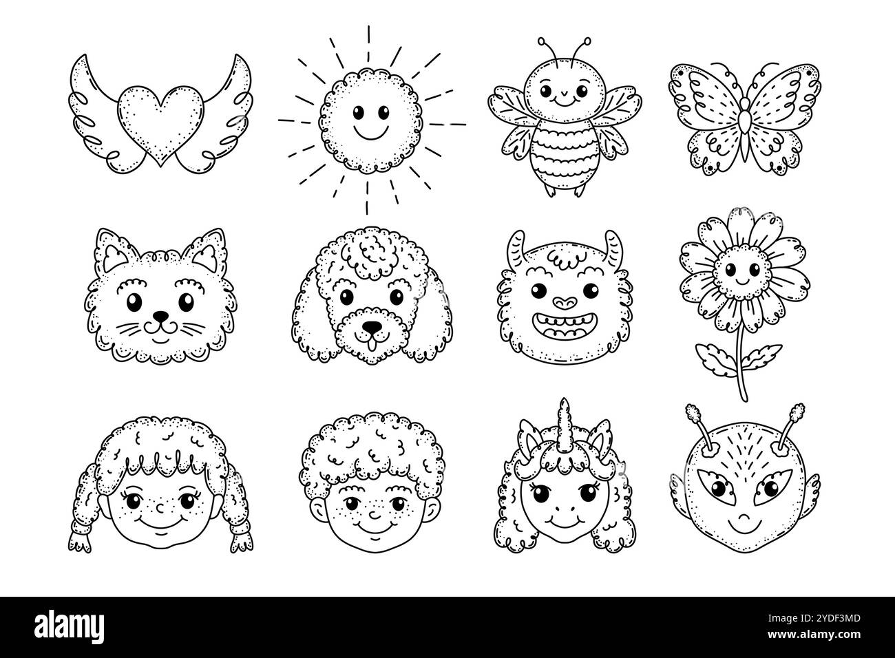 Set di personaggi divertenti in stile doodle Illustrazione Vettoriale