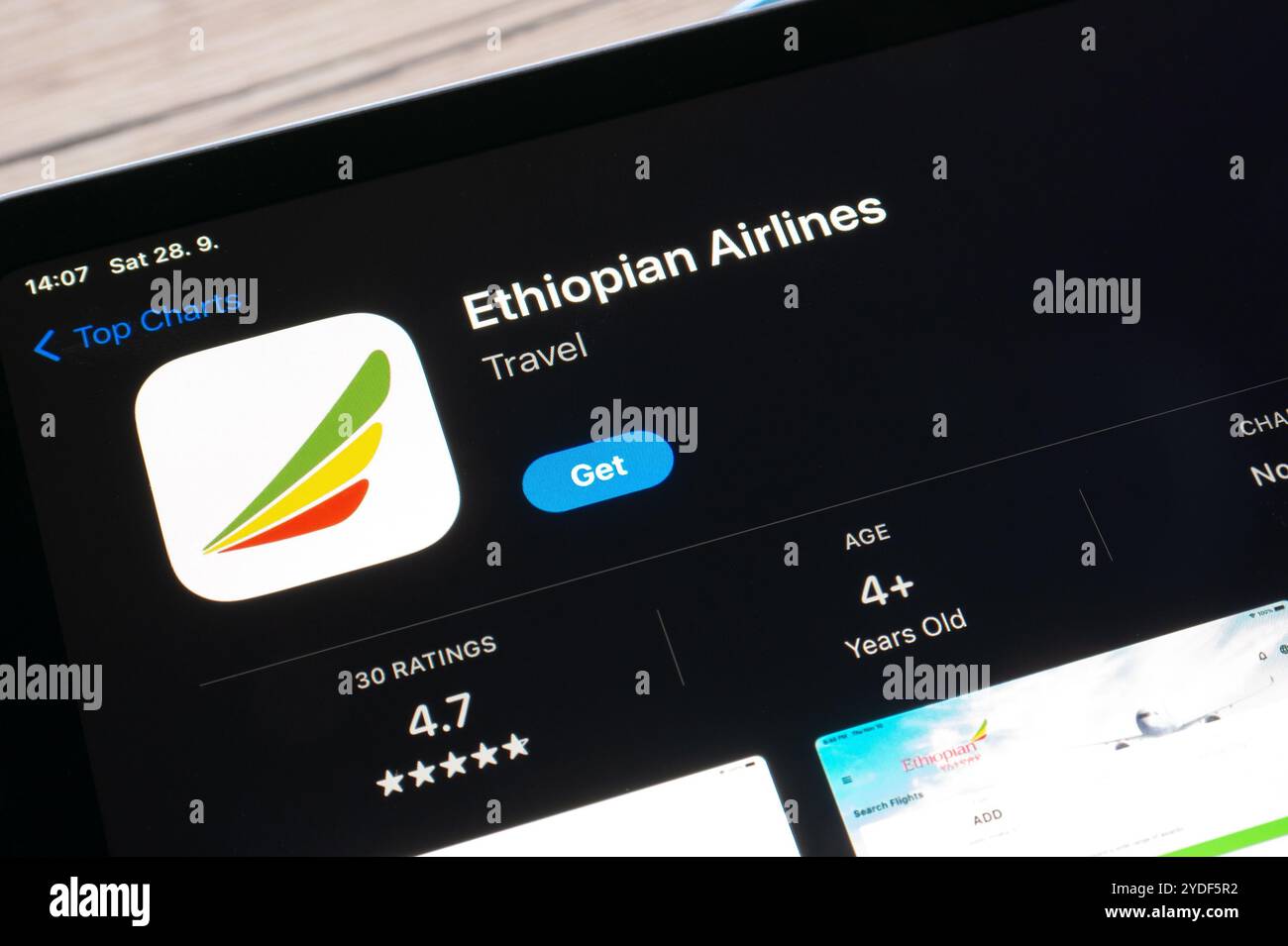 OSTRAVA, CECHIA - 28 SETTEMBRE 2024: App Store con l'applicazione mobile Ethiopian Airlines per viaggi Foto Stock
