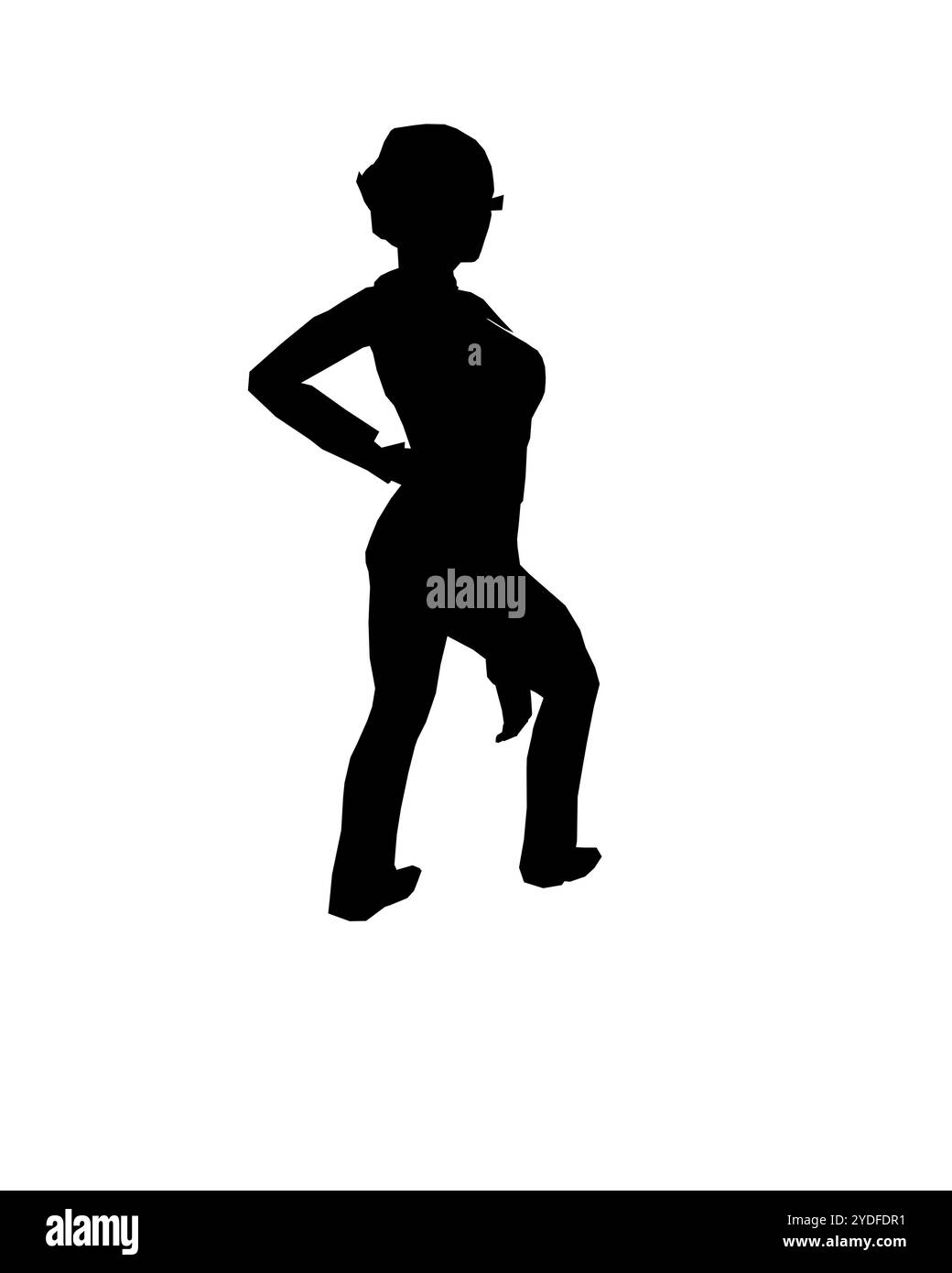 Silhouette di una ragazza con pantaloni, camicia e occhiali. La ragazza sta in piedi con una gamba in avanti e una mano sull'anca. Illustrazione vettoriale. Illustrazione Vettoriale