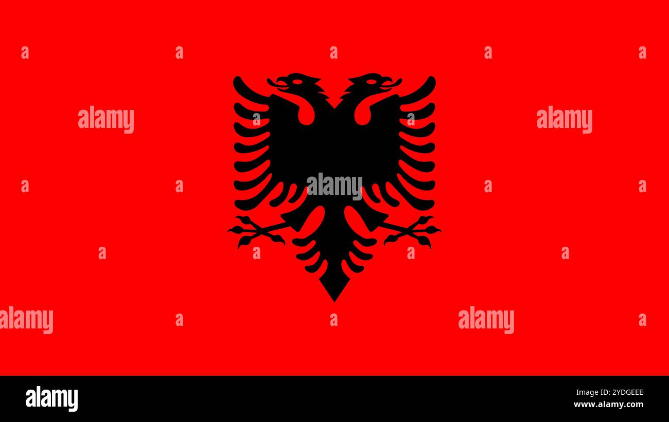 Bandiera dell'Albania, formato 16:9, bandiera Albania, immagini vettoriali Illustrazione Vettoriale