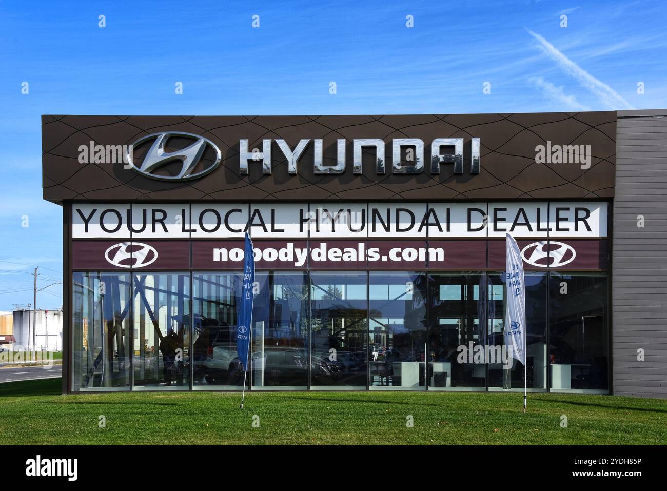 Ottawa, Canada, concessionaria Hyundai su Hunt Club. Hyundai è una multinazionale sudcoreana produttrice di automobili fondata nel 1967 con sede a Seoul Foto Stock