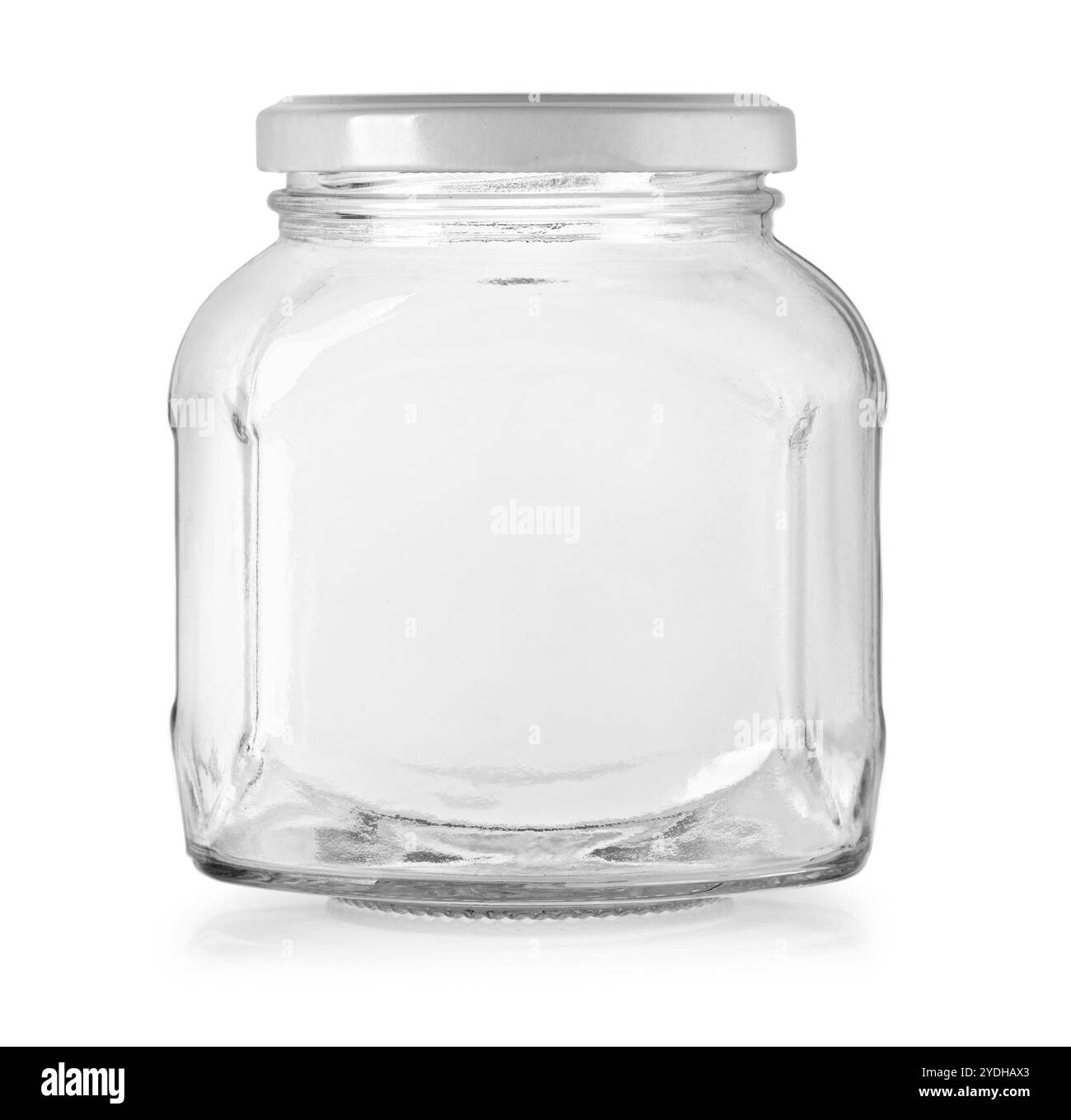 svuotare il vaso di vetro con una filettatura a vite isolata su sfondo bianco con percorso di taglio Foto Stock