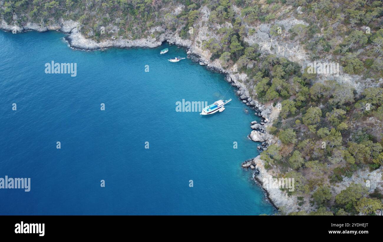 Fethiye Beach and Butterfly Valley Drone Photo, Oludeniz Fethiye, Mugla Turkiye. Foto Stock
