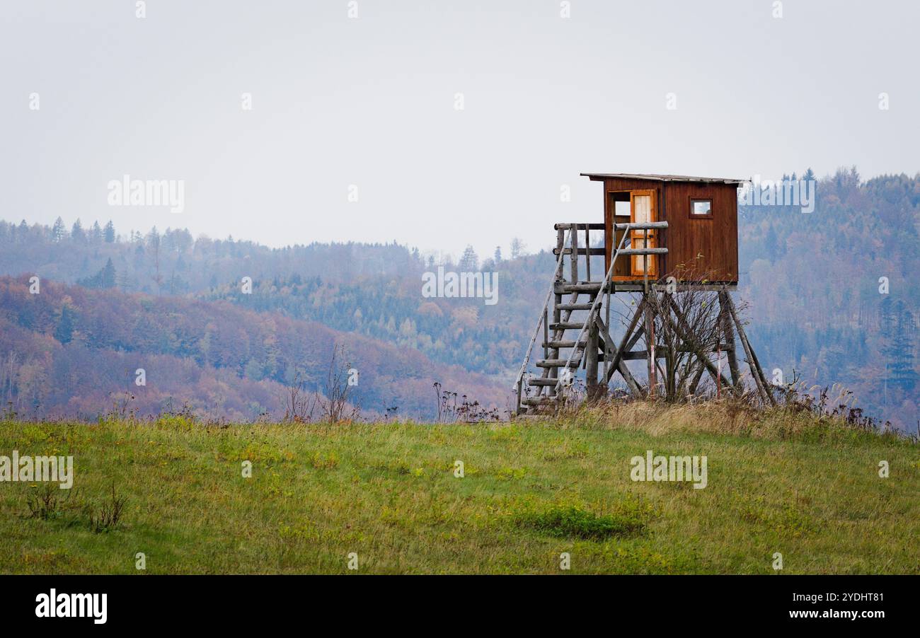 Posto alto per cacciatori e guardiacaccia nella natura. Natura della repubblica ceca. Foto Stock