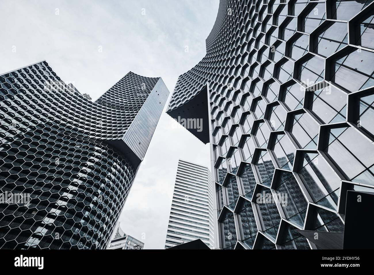 Singapore - 15 agosto 2024: L'edificio Duo si trova vicino alla stazione di Bugis. E' conosciuto per la sua facciata a nido d'ape Foto Stock