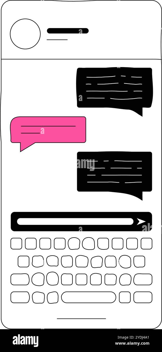 Smartphone con messaggi di testo nell'illustrazione Flat Vector che simboleggia la messaggistica istantanea e la comunicazione digitale, isolato su sfondo bianco. Illustrazione Vettoriale