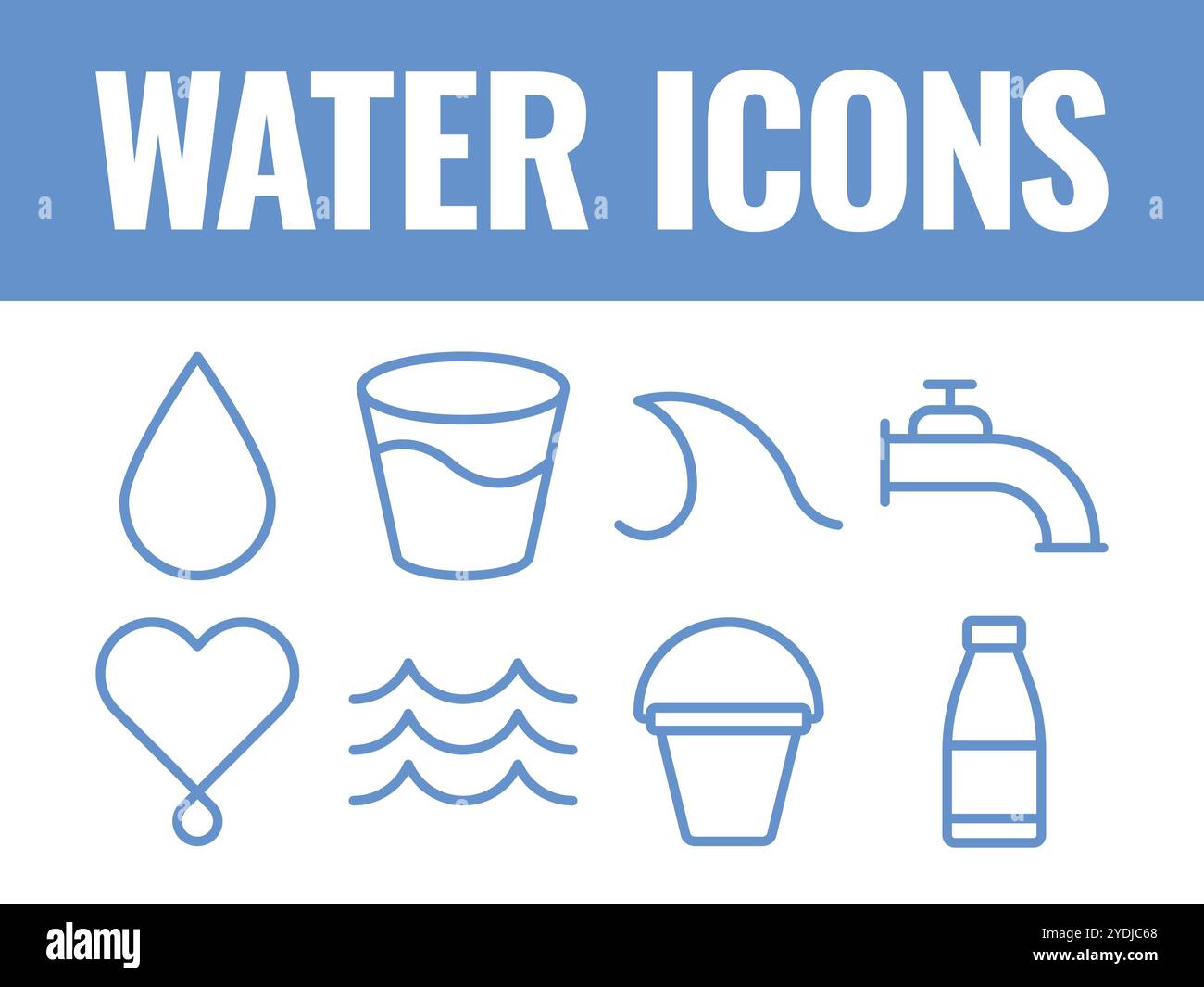 Icone acqua Imposta vettore. Lente d'acqua con icone d'acqua vettoriali. icone acqua liquida Illustrazione Vettoriale