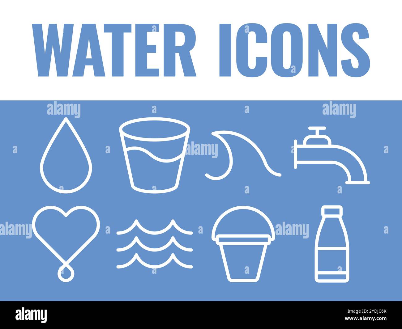 Icone acqua Imposta vettore. Lente d'acqua con icone d'acqua vettoriali. icone acqua liquida Illustrazione Vettoriale