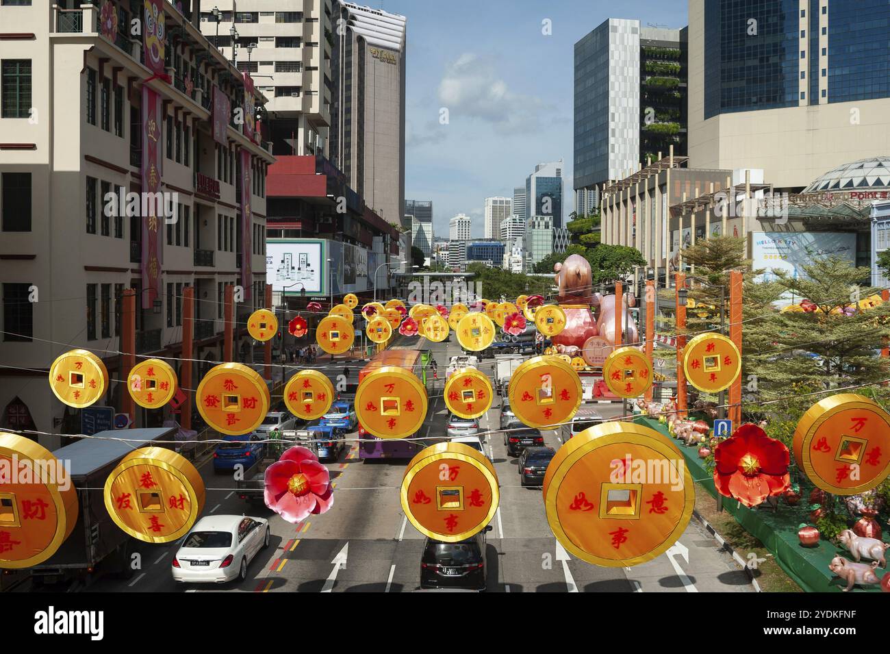 01.02.2019, Singapore, Repubblica di Singapore, Asia, decorazioni annuali per il Capodanno cinese lungo EU Tong Sen Street e New Bridge Road a Singapo Foto Stock