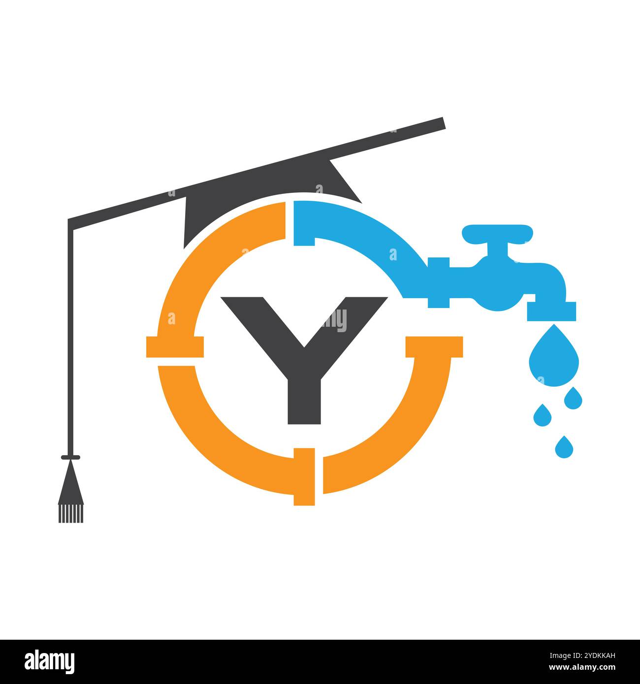 Logo Letter Y Plumber Design modello vettoriale con icona tubo e acqua Illustrazione Vettoriale