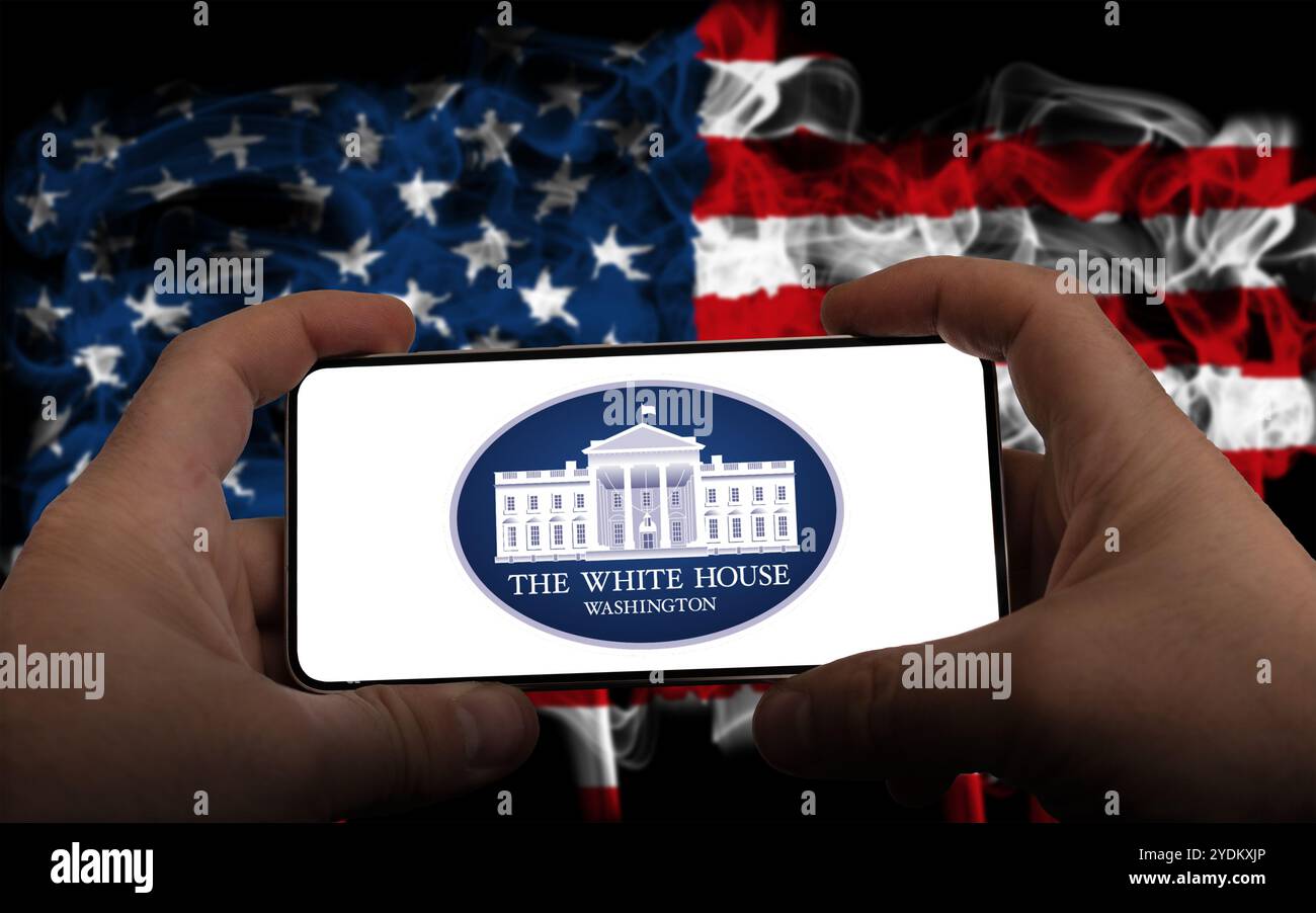 La Casa Bianca - Logo del governo degli Stati Uniti a Washington Foto Stock