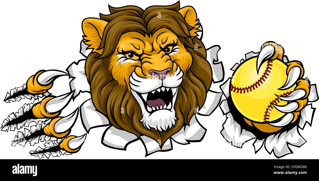 Lion Softball Animal Sports Team Mascot Illustrazione Vettoriale
