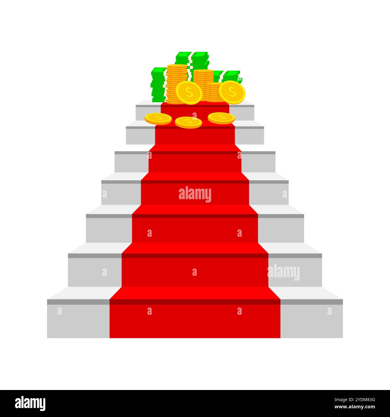 Scala di ricchezze. Design delle immagini delle scale a pagamento. Illustrazione vettoriale. Illustrazione Vettoriale