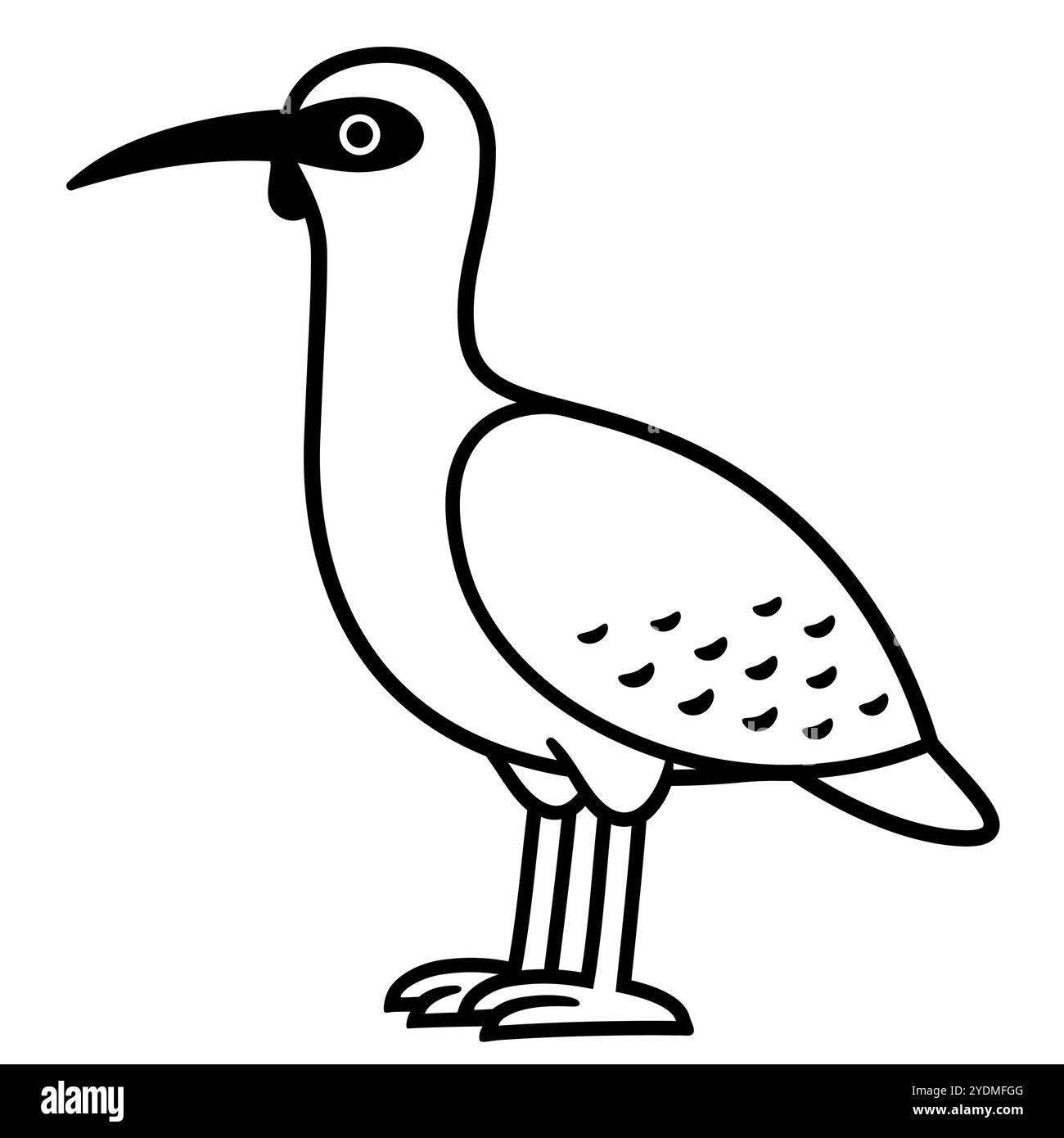 Bandurria, o ibis Black Face, grande uccello nativo del Sud America. Logo contorno bianco e nero. Semplice disegno di cartoni animati, simpatica illustrazione vettoriale. Illustrazione Vettoriale