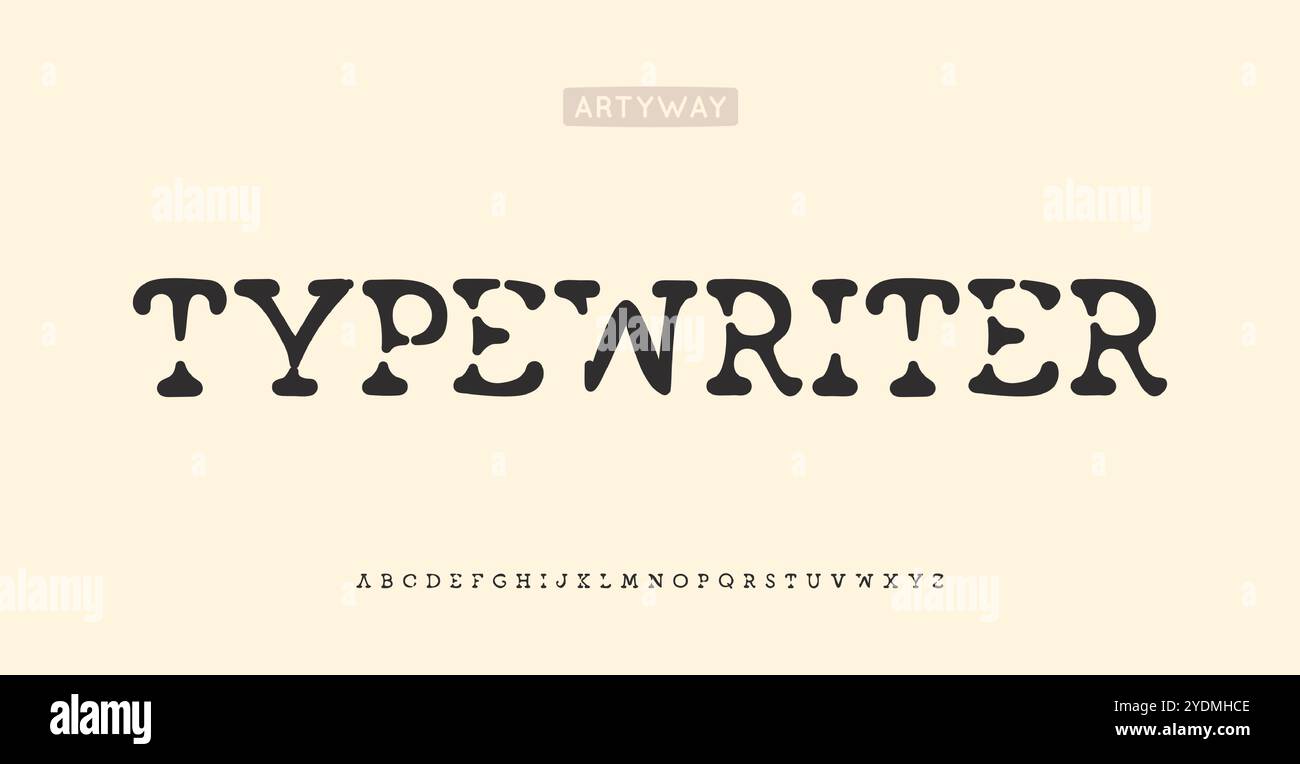 Alfabeto da scrivere, lettere vintage nostalgiche, carattere originale, indossato per logo senza tempo, copertina del libro, testo editoriale invecchiato, marchio Heritage. Letterario Illustrazione Vettoriale