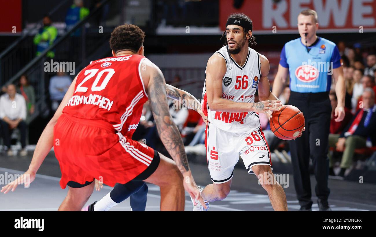 Monaco, Germania. 27 ottobre 2024. Im Bild: Jhivvan Jackson (Wuerzburg Baskets, 56) 27.10.2024, FC Bayern Muenchen Basketball vs. FIT-One Wuerzburg Baskets, easyCredit BBL, 6. Spieltag, Deutschland, Monaco, BMW Park Muenchen, credito: dpa/Alamy Live News Foto Stock