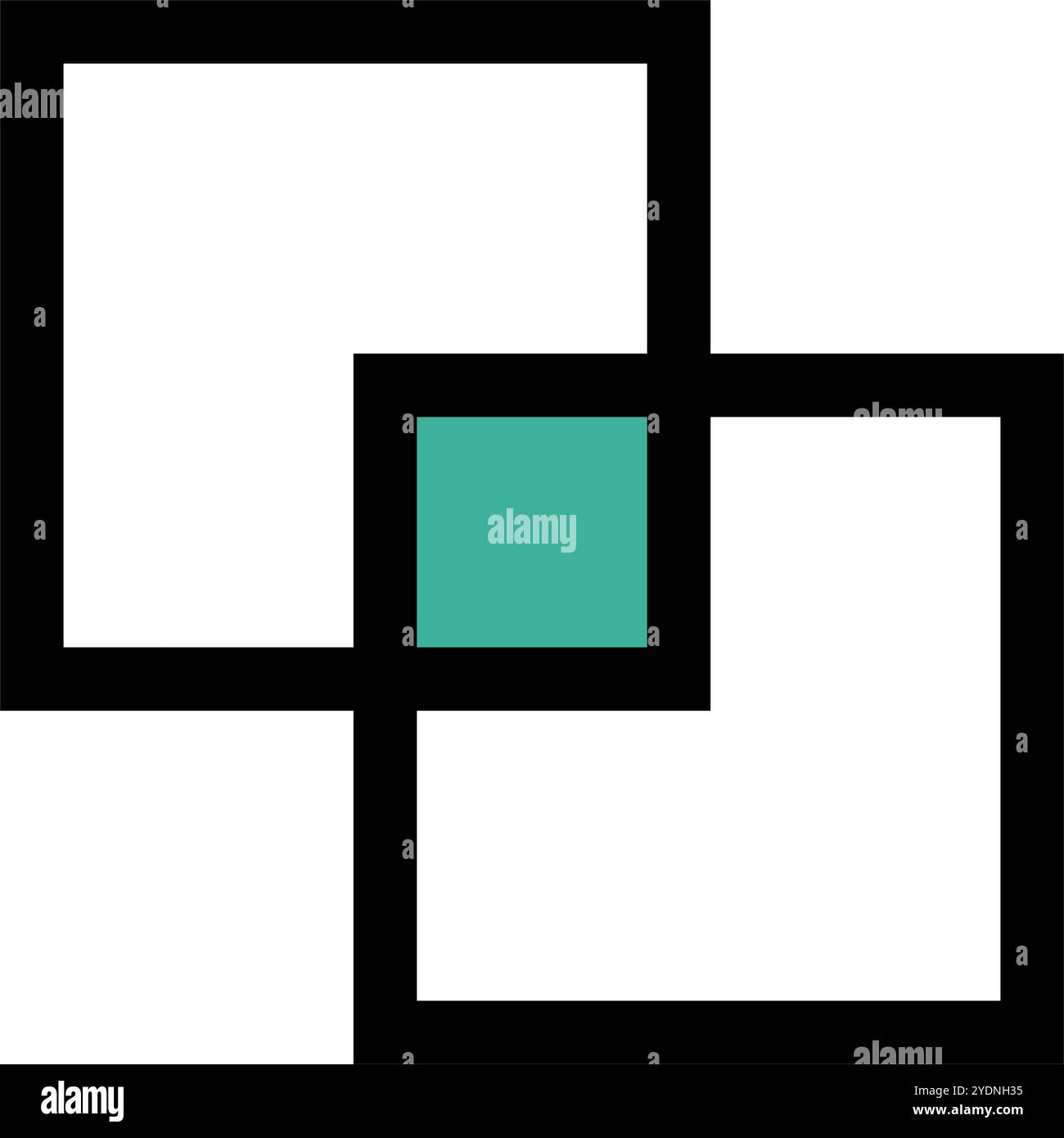 Quadrati intersecanti e icona area comune. Vettore modificabile. Illustrazione Vettoriale