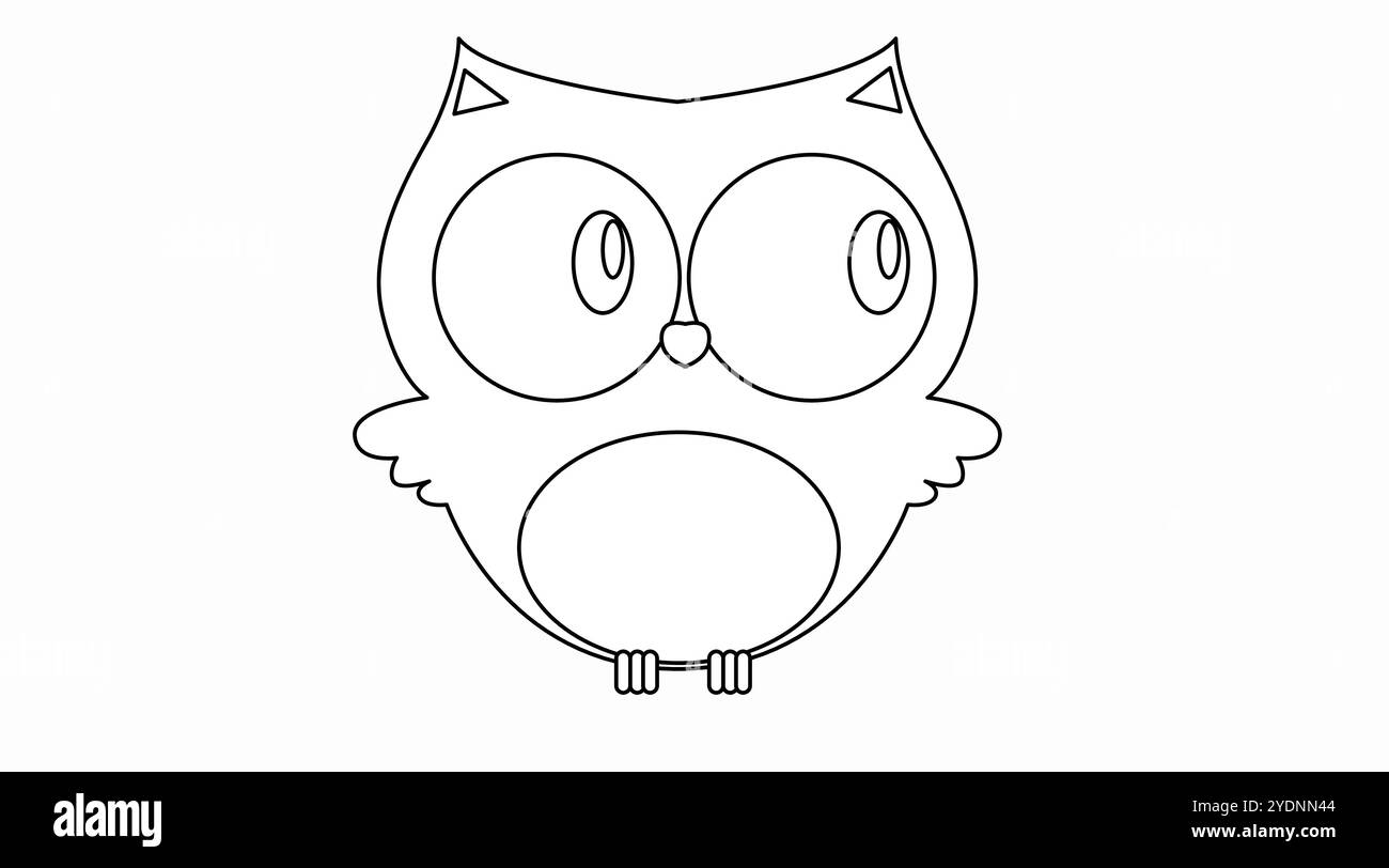 Disegno colorante di una civetta in stile infantile. Illustrazione vettoriale modificabile. Illustrazione Vettoriale