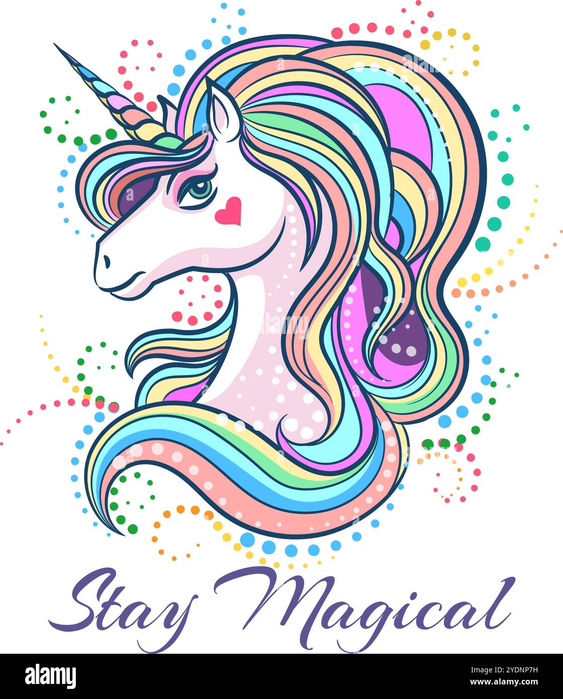 Colorata testa di unicorno dei cartoni animati Illustrazione Vettoriale