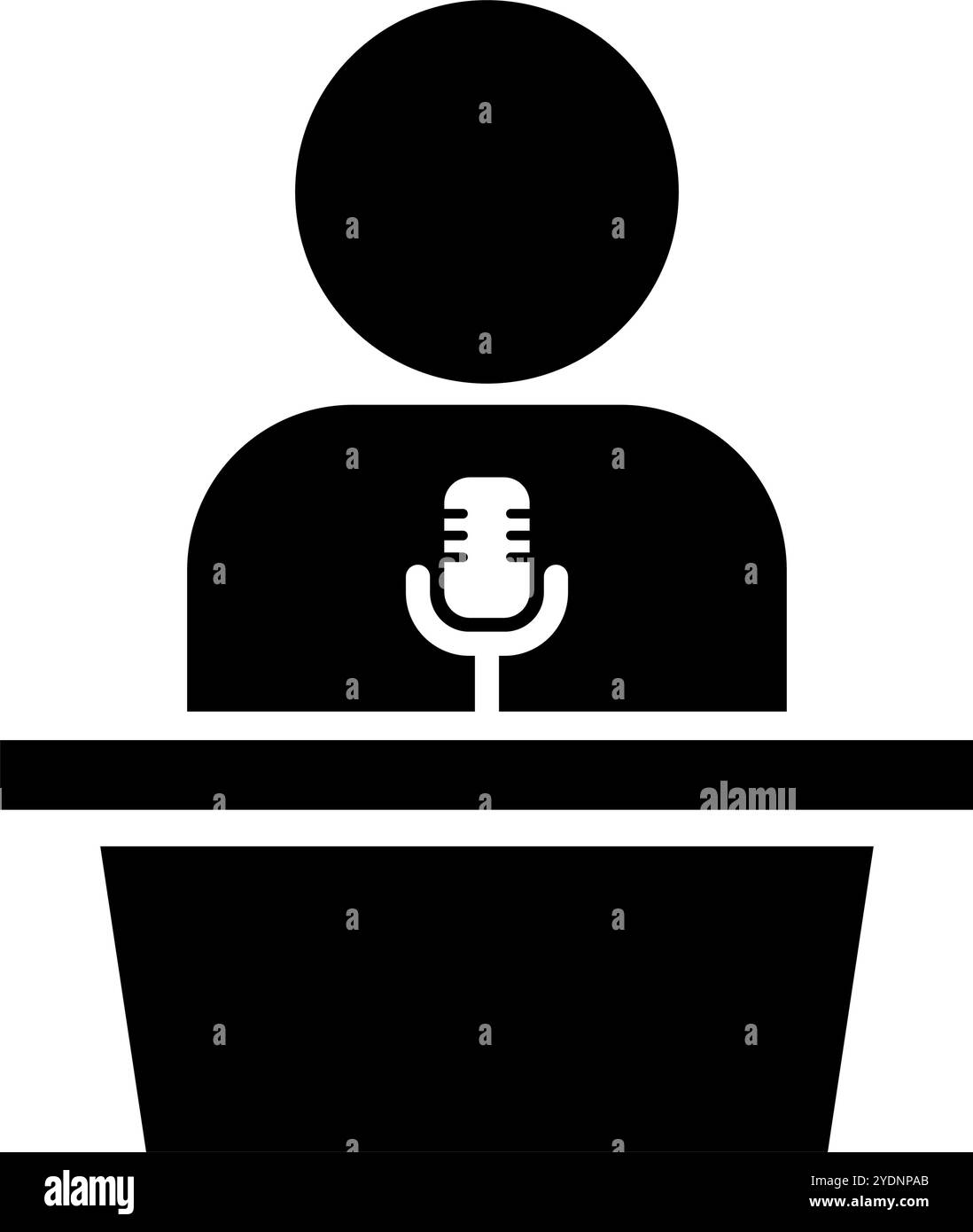 Icona altoparlante e microfono e silhouette del podio. Vettore modificabile. Illustrazione Vettoriale