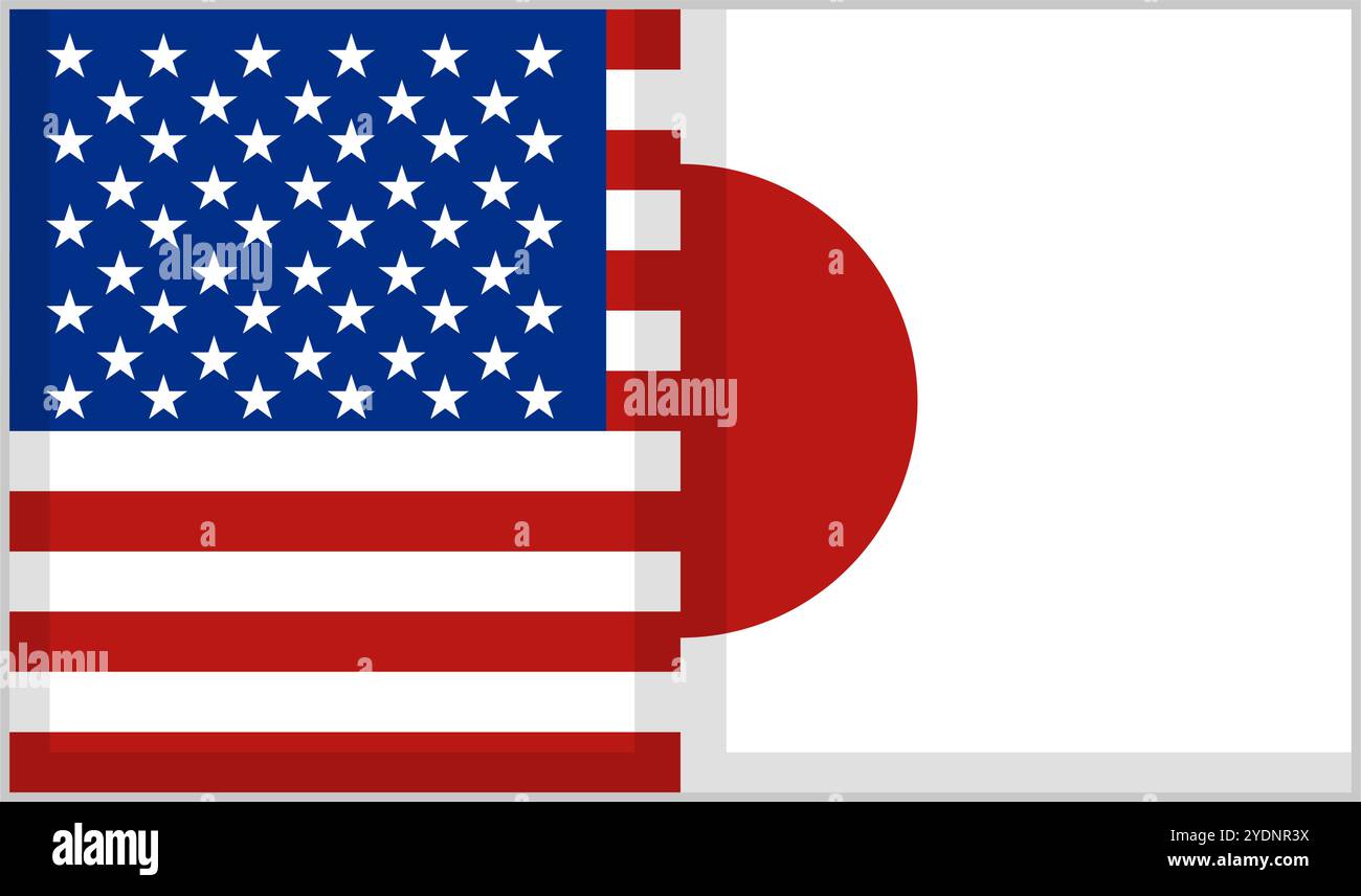 Icone della bandiera americana e giapponese. Vettore modificabile. Illustrazione Vettoriale