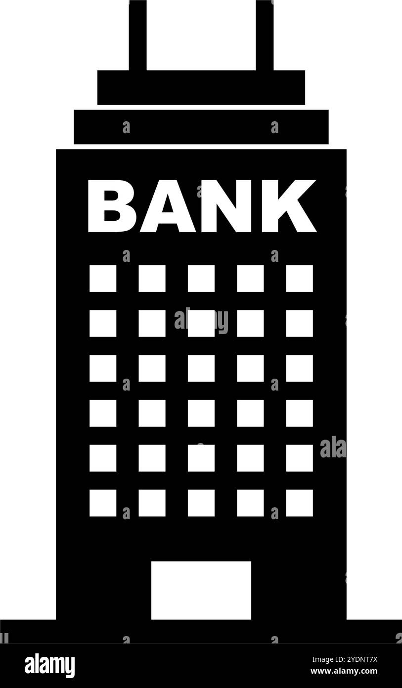 Icona della silhouette della torre dell'ufficio bancario. Vettore modificabile. Illustrazione Vettoriale