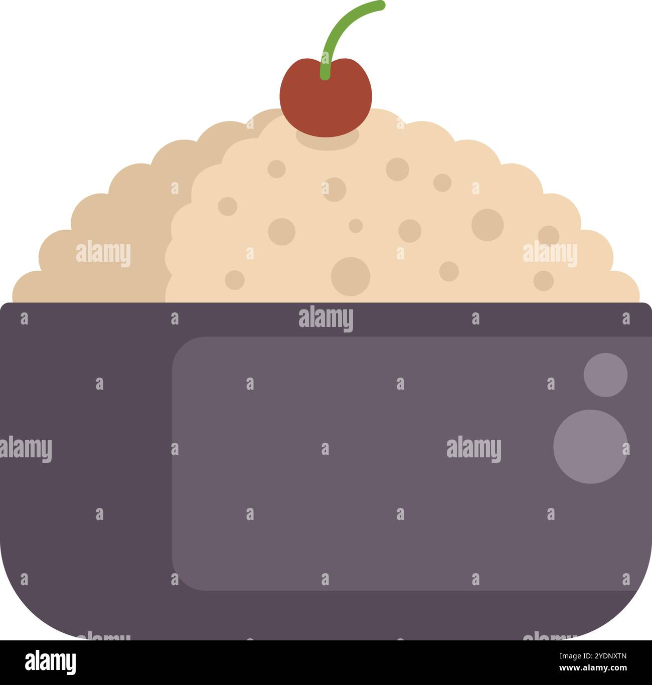 Questa illustrazione vettoriale presenta una ciotola grigia piena di gustoso budino di riso condita con una ciliegia rossa Illustrazione Vettoriale