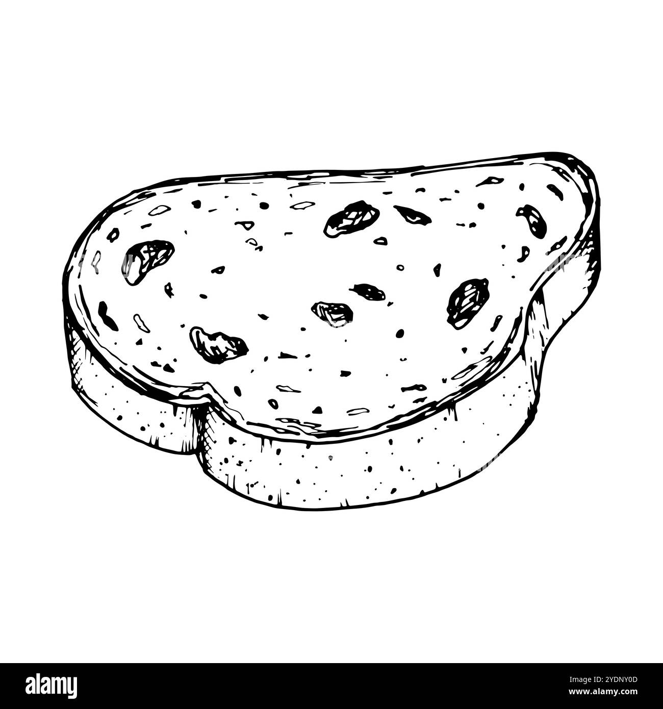 Illustrazione vettoriale del pane con uvetta tagliato con consistenza dettagliata. Ideale per la progettazione di prodotti da forno, ricettari, confezioni alimentari o progetti a tema per la colazione Illustrazione Vettoriale