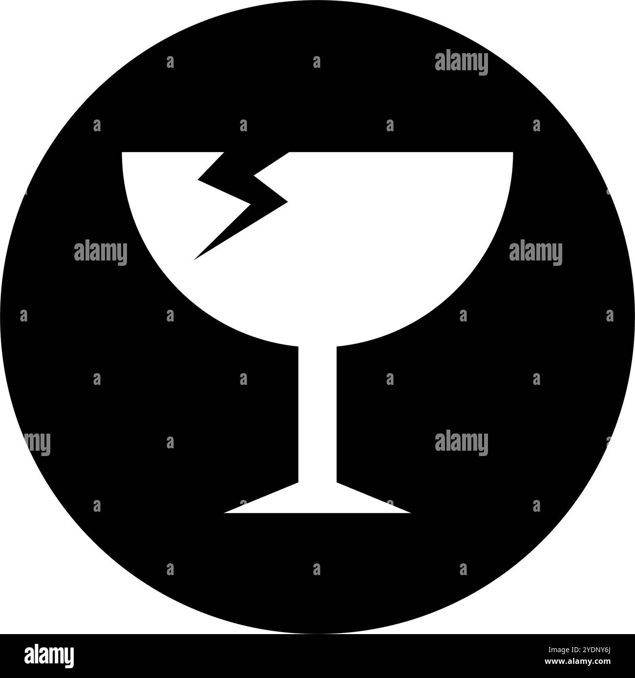 Icona di vetro rotto a forma circolare. Etichetta fragile. Vettore modificabile. Illustrazione Vettoriale