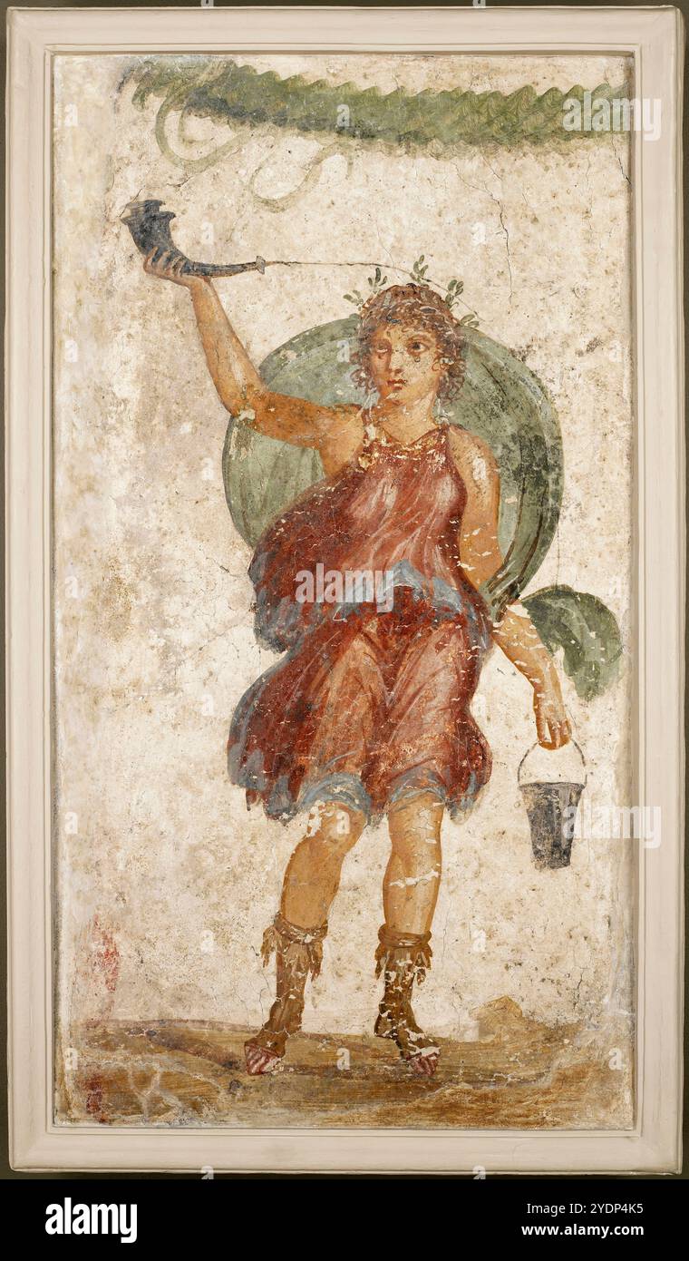 Divinità in piedi che tiene fermo il clacson e la benna. Un pannello di Pompei; un frammento di un dipinto murale più grande rimosso durante uno scavo del XIX secolo. i secolo. Foto Stock