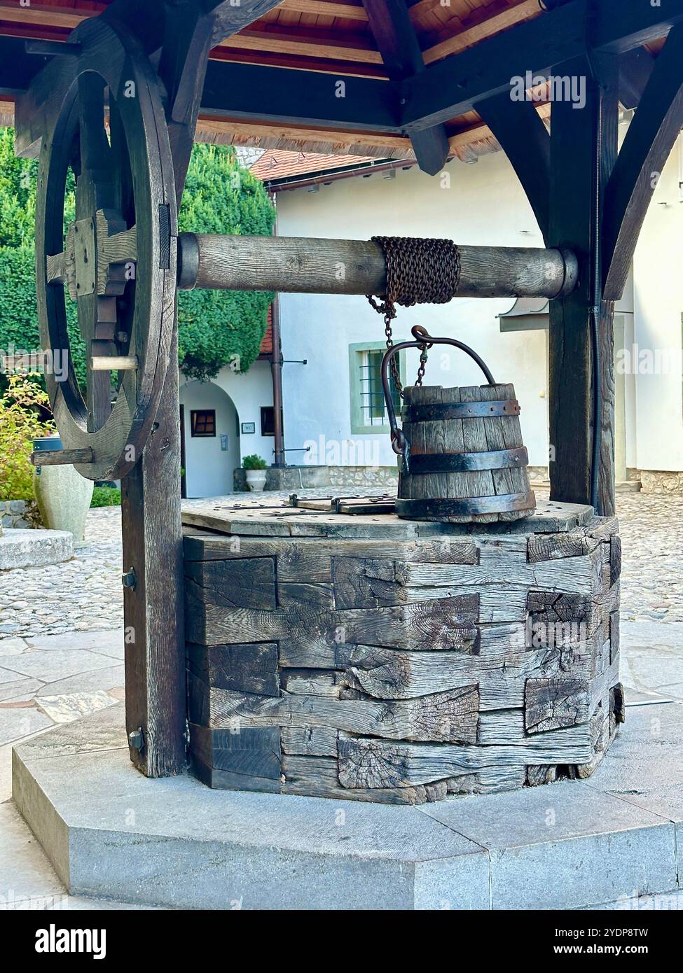 La foto raffigura un castello medievale sloveno che mostra i suoi dettagli architettonici. Foto Stock