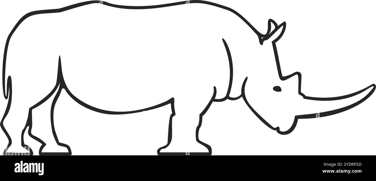 Lato sulla vista di un rinoceronte o un rinoceronte con corna in stile art Illustrazione Vettoriale