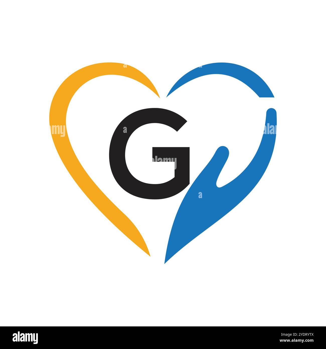 Logo di beneficenza Letter G con simbolo a mano e cuore Vector Sign Illustrazione Vettoriale